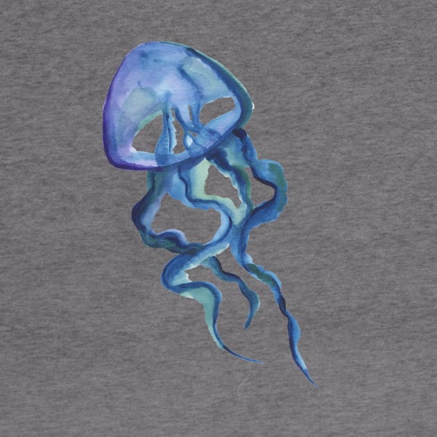 Cute Blue Watercolor Jellyfish by moonjellycollective